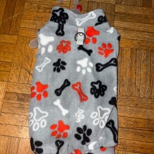 Gray Fleece Dog Sweater with Paw and Bone Print - small